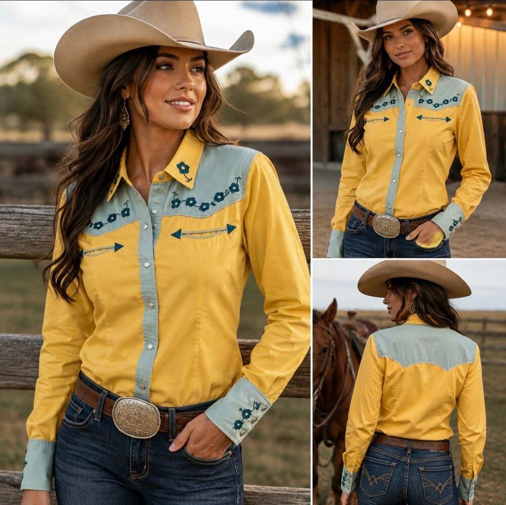 Vintage Y2K Sherry Cervi Resistol Women’s S Western Pearl Snap Rodeo Shirt
